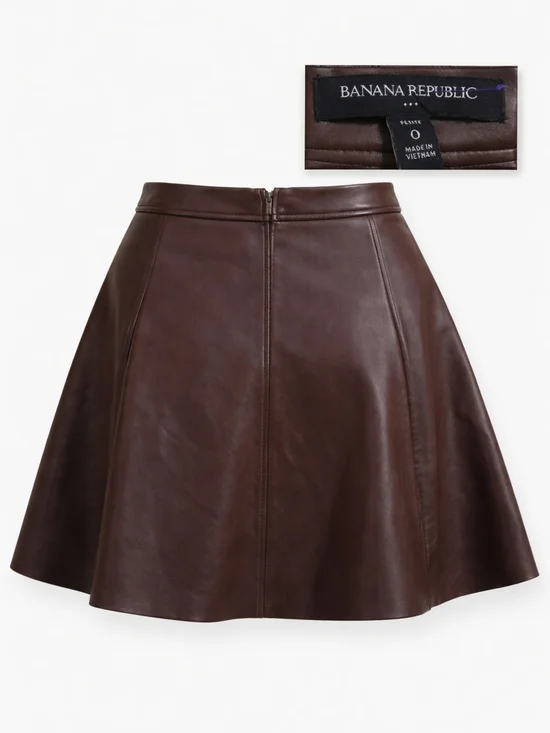 Classic A-Line Faux Leather Skirt - Brown - Picture 4 of 4